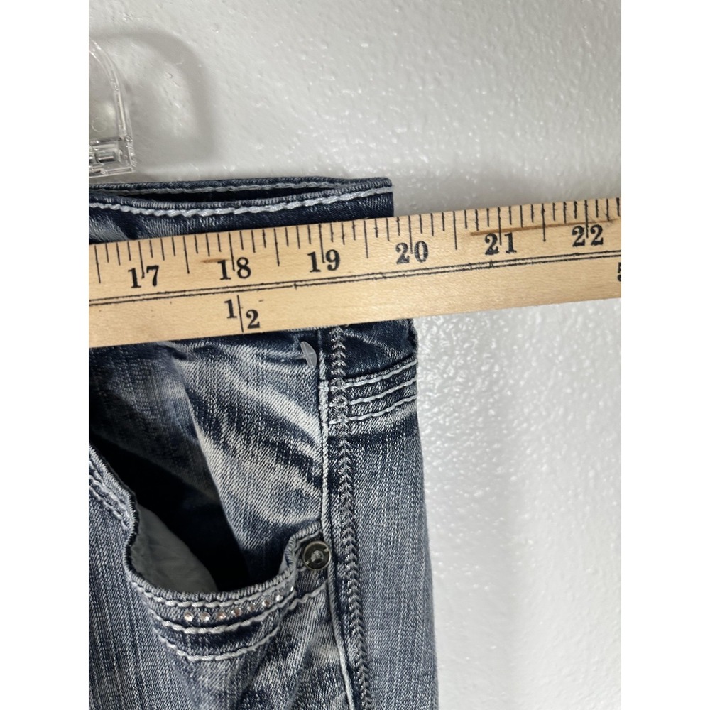 Hydraulic Bailey Jeans Womens 22 Blue Distressed Embroidered Capri Cropped Denim - Picture 4 of 10